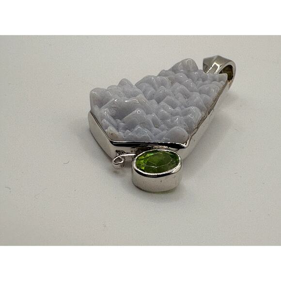 Sterling Silver Light Purple Druzy Agate Peridot 2" Pendant - Picture 4 of 16